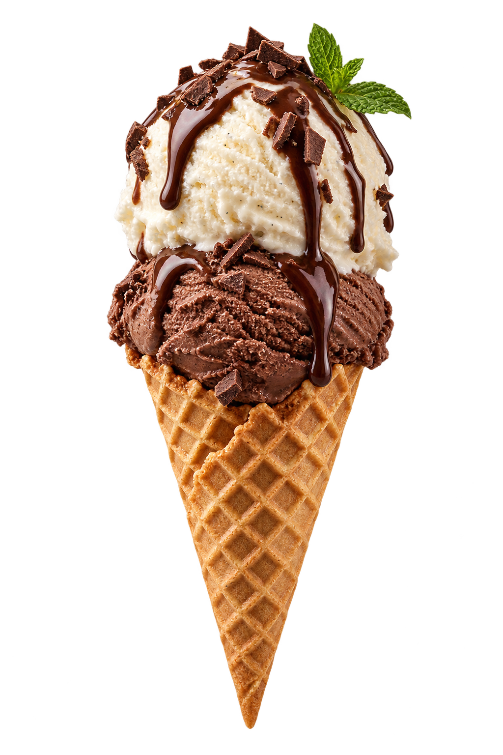 Cono de helado artesanal con chocolate