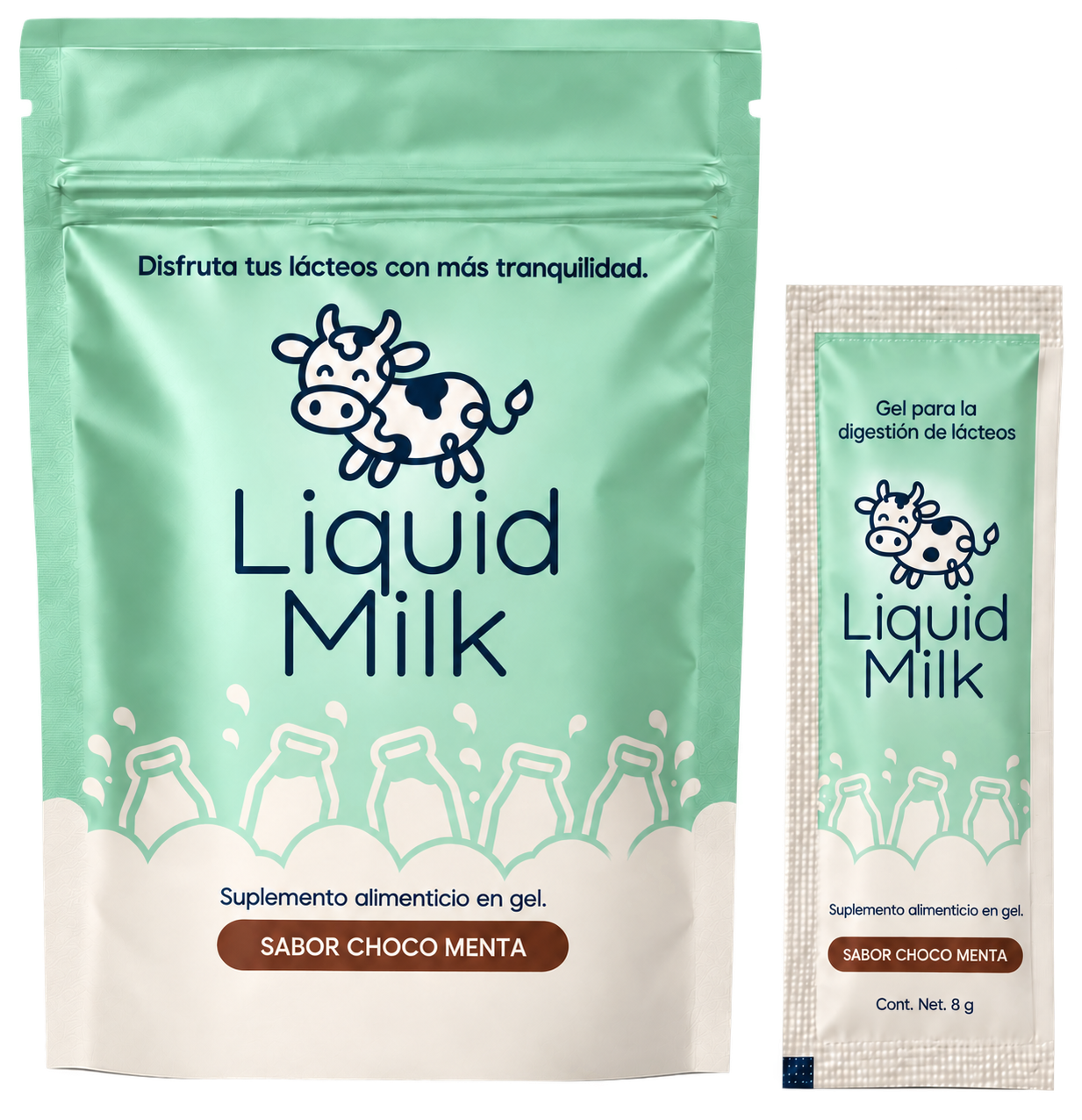 Bolsa y sobre de Liquid Milk sabor Menta con chocolate